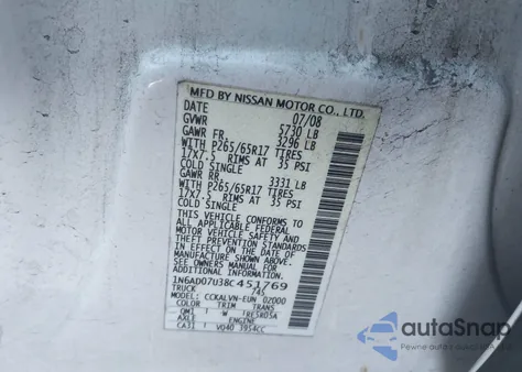 2008 Nissan Frontier Le from USA, damaged, VIN 1N6AD07U38C451769